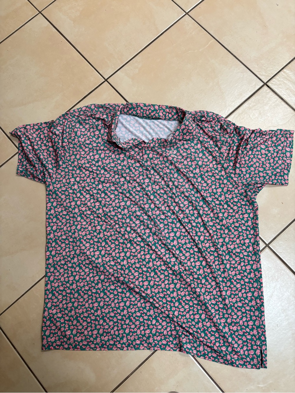 Rhoback Green Polo with Pink Floral Print